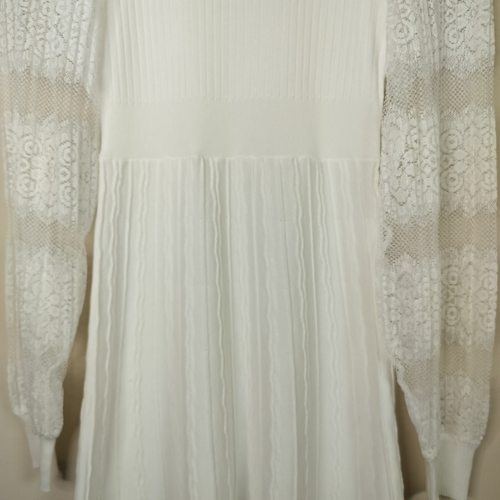 Nanette Lepore Dress Sheer Lace Sleeve Stretch Knit - Picture 4 of 9